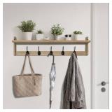 Modern 29 Wall-Mounted Coat Hooks with Shelf and 5 Double Metal Hooks for Entryway, Bedroom, Living Room, Bathroom(Natrual)