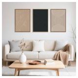 FACTORY SEALED - Ausril 3 Pcs Neutral Abstract Framed Wall Art, Mid Century Modern Canvas Wall Decor, Boho Geometric Line Wall Painting, Beige Minimalist Textured Art Print for Living Room Bedroom Off