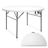 VINGLI White 48 Round Bi-Folding Commercial Table, 4 Feet Portable Plastic Dining Card Table for Kitchen or Outdoor Party Wedding Event, 1-Pack  - Retail: $80