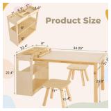 FACTORY SEALED - Bateso Kids Art Table and 2 Chairs Set with Roll Paper & Storage, Wooden Kid Craft Table for Drawing, Learning and Reading, Toddler Activity Play Desk for Home, Playroom or Classroom 