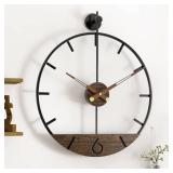 APPEARS NEW - DAYDAYART Modern Wood Walnut Dial Wall Clock, Large Simple Wall Decor Metal Frame Silent Non Ticking Clock for Living Room Decor, Kitchen, Bedroom, Study Decoration, Handmade Home Gift I