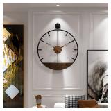 APPEARS NEW - DAYDAYART Modern Wood Walnut Dial Wall Clock, Large Simple Wall Decor Metal Frame Silent Non Ticking Clock for Living Room Decor, Kitchen, Bedroom, Study Decoration, Handmade Home Gift I