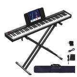 APPEARS NEW - KONIX 88 Key Semi Weighted Keyboard Piano, Full Size Digital Piano with Double X Stand, Portable Keyboard Piano for Beginner Include Sustain Pedal, Power Supply and Piano Bag - Black - P