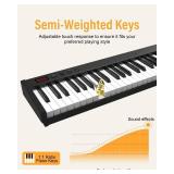 APPEARS NEW - KONIX 88 Key Semi Weighted Keyboard Piano, Full Size Digital Piano with Double X Stand, Portable Keyboard Piano for Beginner Include Sustain Pedal, Power Supply and Piano Bag - Black - P