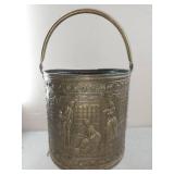 Antique Ornate Metal Ice Bucket with Classical Scene - 11.75 tall 11" dia