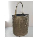 Antique Ornate Metal Ice Bucket with Classical Scene - 11.75 tall 11" dia