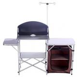 CampLand Folding Cooking Table Outdoor Portable Cook Station Aluminum Camping Kitchen with Storage Organizer Silver  - Retail: $110