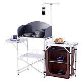 CampLand Folding Cooking Table Outdoor Portable Cook Station Aluminum Camping Kitchen with Storage Organizer Silver  - Retail: $110