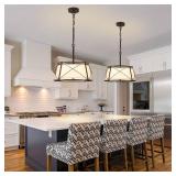 NZZDYI 15.7 Black Drum Chandelier,3-Light Modern Farmhouse Chandelier,White Fabric Drum Shade Pendant Light Fixture for Dining Room Kitchen Island Bedroom Entryway  - Retail: $110