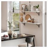 APPEARS NEW - DINZI LVJ Long Wall Shelves, 35.5 x 11.75 Inch Large Floating Shelves Set of 2, Wide Display Shelf Wall Mounted with Brackets, Easy Hanging for Living Room, Toilet, Office, Bedroom, Whit
