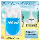100 Pcs Plastic Flasks,8 Oz Drink Pouches Bulk,Reusable Drink Pouches,Leak-Proof Food Grade Plastic Flasks for Travel