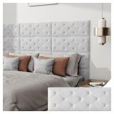 Peel and Stick Headboard for Queen Size, Upholstered Velvet Fabric Wall Mounted Headboard, Pack of 4 Panels (Each 31.5\"x11.5\", Light Gery)