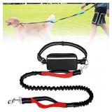 Dog Leash Hands Free with Zipper Pouch, Waist Dog Running Leash with Dual Handles and Bungee, Dogs Leashs Around Waist for Walking Jogging Hiking for Medium and Large Dogs (Red)