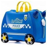 Trunki Ride-On Kids Suitcase | Tow-Along Toddler Luggage | Carry-On Cute Bag with Wheels | Airplane Travel Essentials: Percy Police Car Blue - Retail: $70