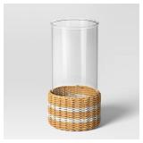12"x 6.3" Pillar Glass and Rattan Lantern Candle Holders Brown - Threshold designed with Studio McGee
