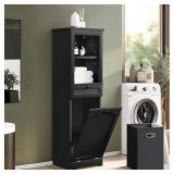YITAHOME Tilt Out Laundry Hamper Cabinet, 53\" Tall Hidden Laundry Hamper with Drawer, Bathroom Storage Cabinet Shelf with a Clothes Basket, WHITE  - Retail: $131