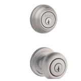 Kwikset 992 Juno Entry Knob and Double Cylinder Deadbolt Combo Pack featuring SmartKey in Satin Nickel