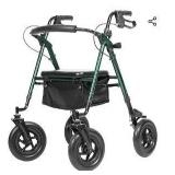 ELENKER All-Terrain Rollator Walker with 10 Rubber Wheels, Padded Seat & Backrest, Under-seat Basket for Seniors, Red - Retail: $120