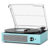 Vinyl Record Player with 2 Stereo Speakers Belt-Driven Vintage Turntables 3 Speed 3 Size Wireless Bluetooth Playback AUX-in RCA Out Headphone LP Vinyl Players Auto Stop Sky Blue