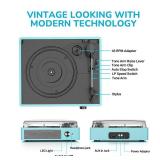 Vinyl Record Player with 2 Stereo Speakers Belt-Driven Vintage Turntables 3 Speed 3 Size Wireless Bluetooth Playback AUX-in RCA Out Headphone LP Vinyl Players Auto Stop Sky Blue