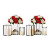 Glass Hurricane Candle Holder Large - Hewory 6pcs Black Rectangle Flower Holders Centerpiece for Table, Tall Floor Square Pillar Candle Lantern for Wedding, Anniversary, Party, Fireplace, Dining Room