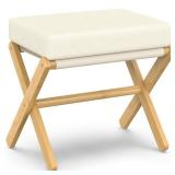 BAMBOOHOMIE Foldable Foot Stool Ottoman, Modern Foot Rest with Bamboo X Legs & Thick Foam Cushion, Folding Foot Stools Small Padded for Bedroom Living Room, Makeup Vanity Stool Chair (Natural - Beige)