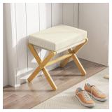 BAMBOOHOMIE Foldable Foot Stool Ottoman, Modern Foot Rest with Bamboo X Legs & Thick Foam Cushion, Folding Foot Stools Small Padded for Bedroom Living Room, Makeup Vanity Stool Chair (Natural - Beige)