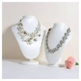 GemeShou White necklace display stands for selling, Leather necklace storage organizer, Large jewelry bust mannequin for boutique storeãWhite Necklace bust-height 9.06 inchã