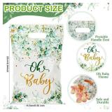 Bulyoou 50 Pcs Baby Shower Party Favors Bags Baby Plastic Drawstring Gift Candy Goodies Treat Bags for Guest Greenery Woodland Theme Baby Boy Girl Birthday Gender Reveal Decor Supplies (Handheld)