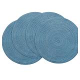 Floroom 15 Inch Round Braided Placemats Set of 4, Washable Heat Resistant Cotton Polyester Circle Place Mats for Kitchen Dining Table - Dusty Blue
