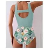 Large Eomenie Two Piece Tankini Swimsuits for Women Tummy Control Bathing Suits Cutout Back Swim Tank Top with High Waisted Bottom Green Floral