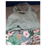 Large Eomenie Two Piece Tankini Swimsuits for Women Tummy Control Bathing Suits Cutout Back Swim Tank Top with High Waisted Bottom Green Floral