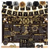 21st Birthday Decorations for Boys,16PCS Back in 2004 Party Banner Decorations,Including Vintage Backdrop,Cheers to 21 Years Banner,7 Hanging Swirl,Poster Anniversary Card,6 Paper Poms