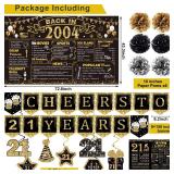 21st Birthday Decorations for Boys,16PCS Back in 2004 Party Banner Decorations,Including Vintage Backdrop,Cheers to 21 Years Banner,7 Hanging Swirl,Poster Anniversary Card,6 Paper Poms