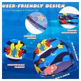 Geyoga Kids Swim Caps 3 Pieces Bathing Swimming Hats Unisex Polyester Bathing Pool Cap Summer Swim Caps for Boys Girls Long Short Hair(Shark, Dolphin)