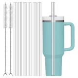 Reusable Straws for Stanley & Yeti 40oz/30oz Cup Tumbler, PROOCI 6-Pack 12\" Long Plastic Straws with 2 Cleaning Brush, Clear Bend Replacement Straw for Drinking Smoothie, Milkshake | Food Grade Trita