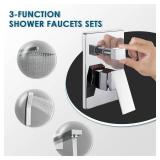 OUGOO Rainfall Shower System with Tub Spout, 10 inch Rain Shower and Handheld, Shower Faucet Set Complete Rough-in Valve and Trim Kit Included, Chrome
