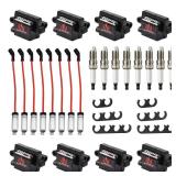 Pindex 8 Pack UF271 Square Type Ignition Coils with Spark Plugs Coil Pack Kits Compatible with Cadillac Chevrolet GMC 4.8 5.3 6.0L Part Number 12558693 12556893 3859078