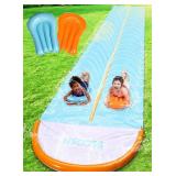 Sloosh 32.5ft Water Slide with 2 Inflatable Boards,Extra Long Double Lane Lawn Water Slip and Slides with Sprinkler for Kids Adults Backyard Summer Outdoor Toy