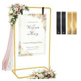 Wedding Welcome Sign Holder Personalized, Gold Welcome to Our Wedding Hanging Sign Holder with Leather Sign Straps, Easel Stand for Sign,Adjustable Wedding Seating Chart Stand