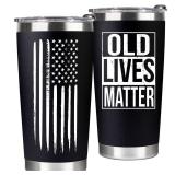 VIWIS 30th, 40th, 50th and 60th Birthday Gifts for Men, Dad from Son, Daughter, Wife - Gag Gifts For Men, Grandpa - Cool Old Man Gift, Old Lives Matter Tumbler 20oz - Funny Christmas Gifts