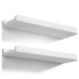 Love-KANKEI Floating Shelves Wall Mounted Set of 2, 17 Inch Rustic Wood Wall Shelves for Storage, Bedroom Living Room Bathroom Kitchen Office and More White