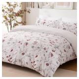 ACCOTIA Floral Duvet Cover Set Twin Size, Ultra Soft Breathable Microfibe Red Leaves Comforter Cover Bedding Set, 1 Duvet Cover 68\"x90\" with 1 Pillowcases 20\"x26\" for All Season (White, Twin)