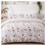 ACCOTIA Floral Duvet Cover Set Twin Size, Ultra Soft Breathable Microfibe Red Leaves Comforter Cover Bedding Set, 1 Duvet Cover 68\"x90\" with 1 Pillowcases 20\"x26\" for All Season (White, Twin)