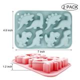 2 Pack Cute Dinosaur Silicone Molds 3D Dinosaur Themed Baking Mould Tray DIY Baking Tool for Chocolate Cake Dessert Candy Mousse Pastry Handmade Soap Cupcake Topper