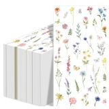 100Pcs Wildflower Napkins Party Decorations Disposable Floral Cocktail Napkins Butterfly Decorative Paper Flower Napkins Guest Bathroom Hand Towels for Wedding Bridal Baby Shower Birthday Tea Party