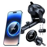 HTU for MagSafe Car Phone Mount Magnetic Phone Holder for Windshield Vent Dashboard Magnetic Suction Phone Mount for iPhone 16/15/14/13/12 & Android (Black)