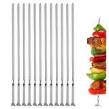 12PCS Kabob Skewers Flat Metal Stainless Steel BBQ Barbecue Skewer 14\" Anti-Roll Heavy Duty Shish Kebob Sticks Wide Reusable Grilling Skewers Set for Meat Shrimp Chicken Vegetable Kebab Fork Sausage