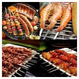 12PCS Kabob Skewers Flat Metal Stainless Steel BBQ Barbecue Skewer 14\" Anti-Roll Heavy Duty Shish Kebob Sticks Wide Reusable Grilling Skewers Set for Meat Shrimp Chicken Vegetable Kebab Fork Sausage