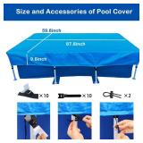 7 x 4 Pool Cover 87 X 59in Frame Rectangular Pool Cover 86 X 59in Rectangle Pool Cover for Above Ground Frame Dust Proof Rain Proof 7.3 ft x 4.9 ft Durable Paddling PE Blue